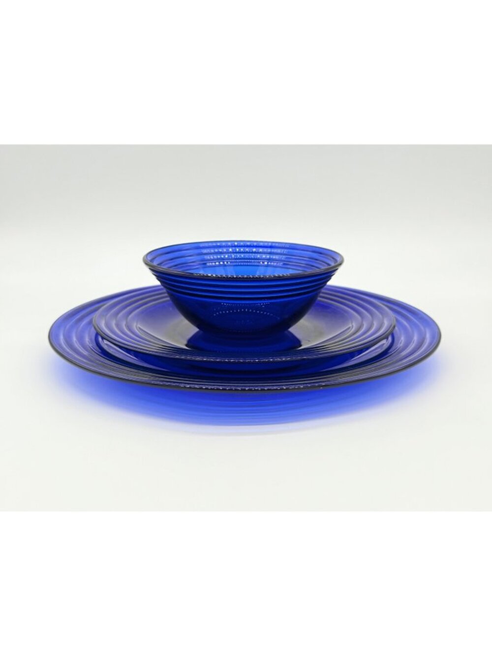 Bormioli Rocco "Forum" Sapphire Blue Glassware Set  Dinner Plate 10" Salad Plate